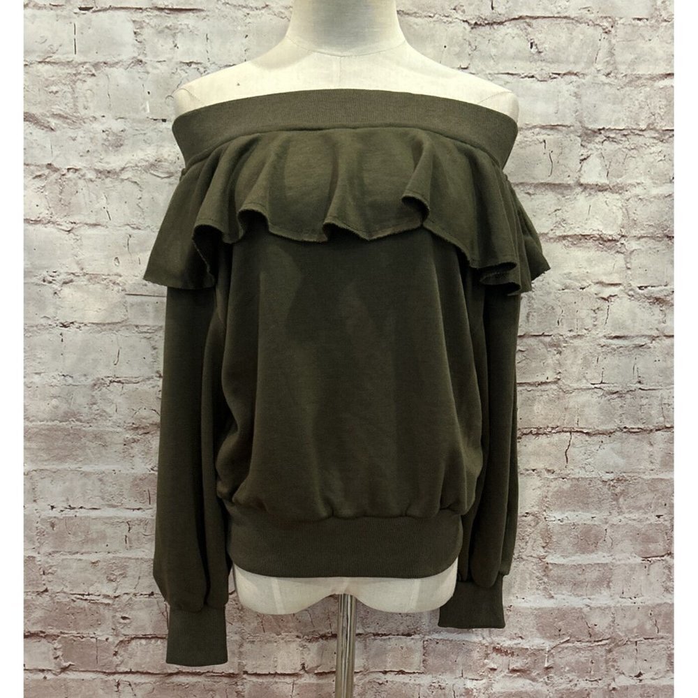 Fashion Nova Sweatshirt Womens S Olive Off The Shoulder Ready for the Weekend